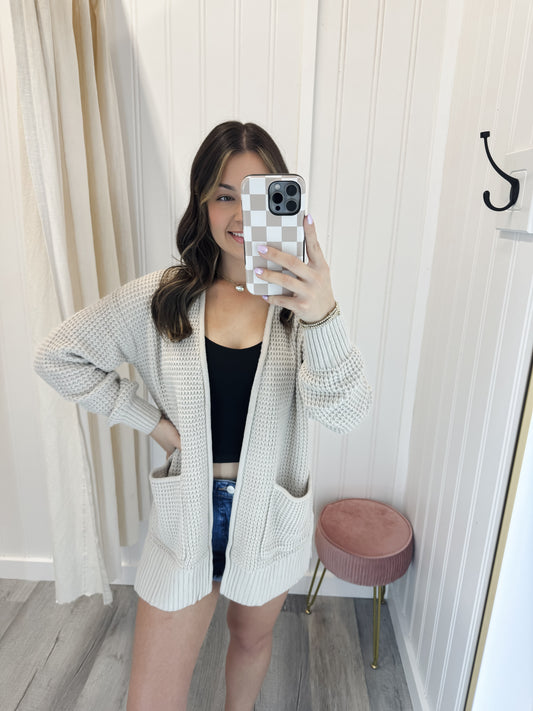 Beige Waffle Knit Cardigan