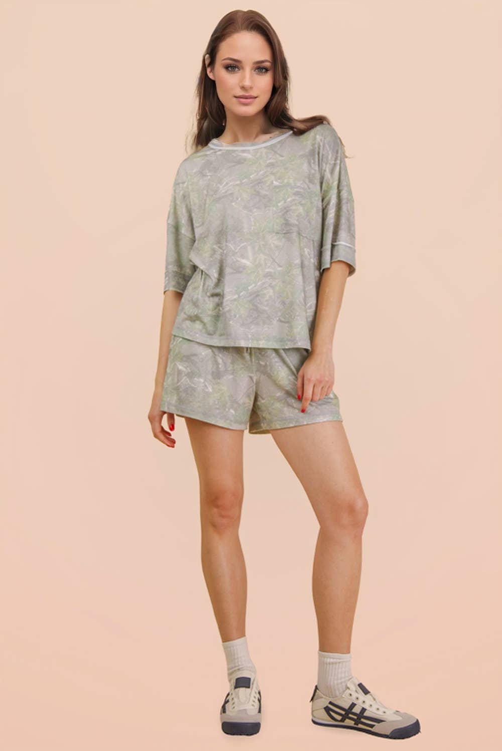 Camo Print Knit Top & Shorts Set