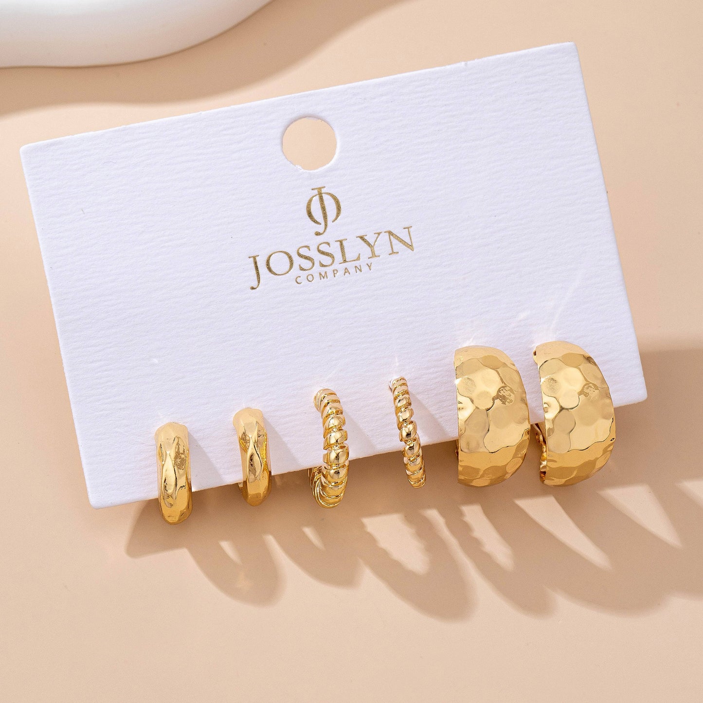 Mixed Texture Gold Crescent Hoop Trio Earring Set