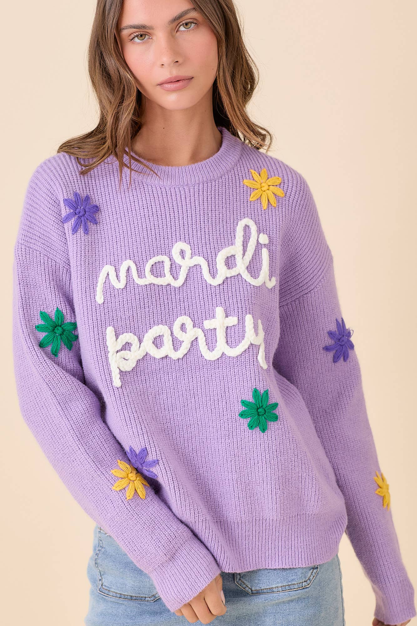Mardi Party Sweater 3D Embroidered Flower
