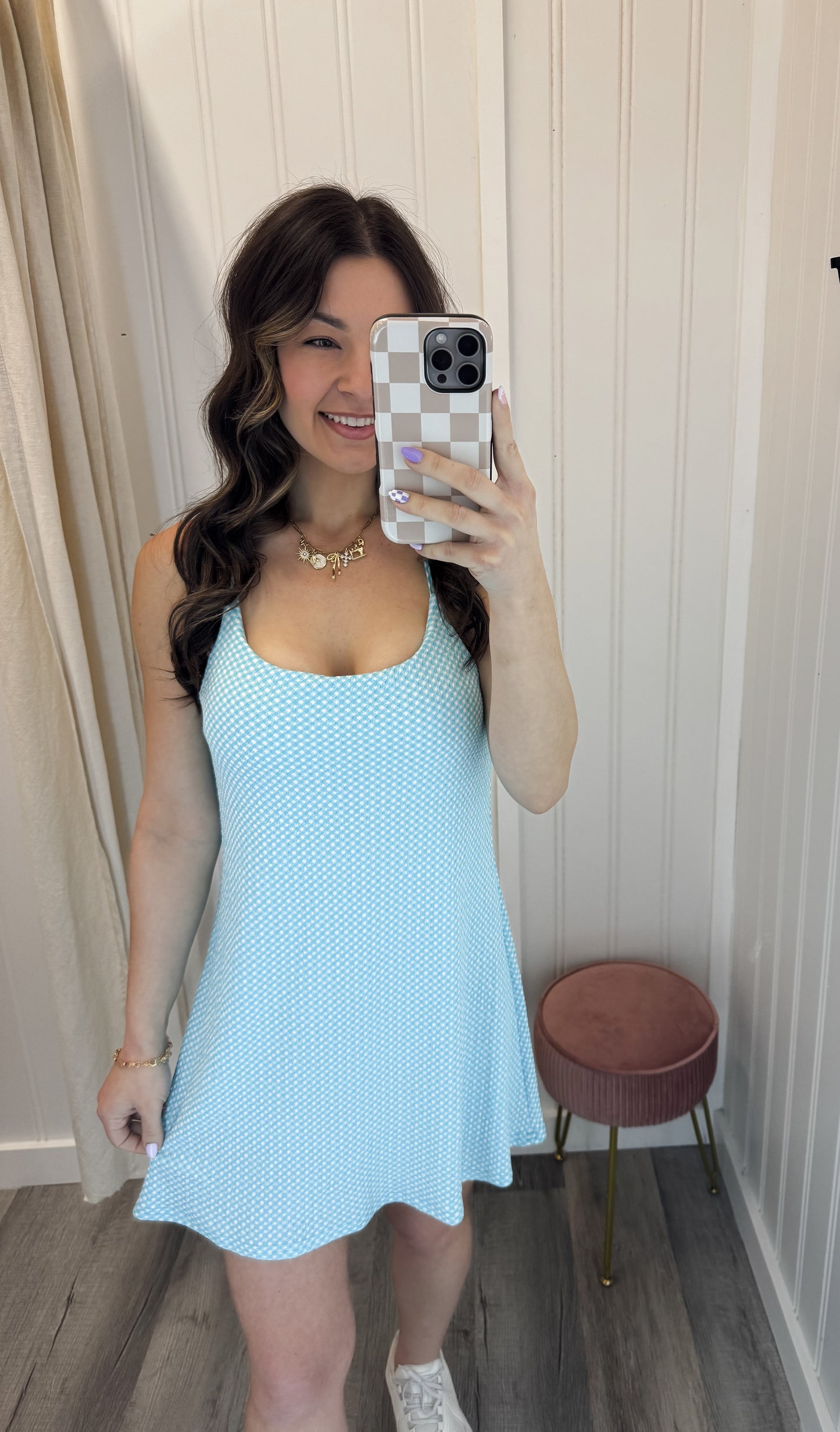 Checkered Knit Activewear Tennis Dress