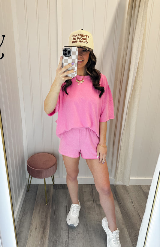 Mineral Washed Knit Top & Shorts