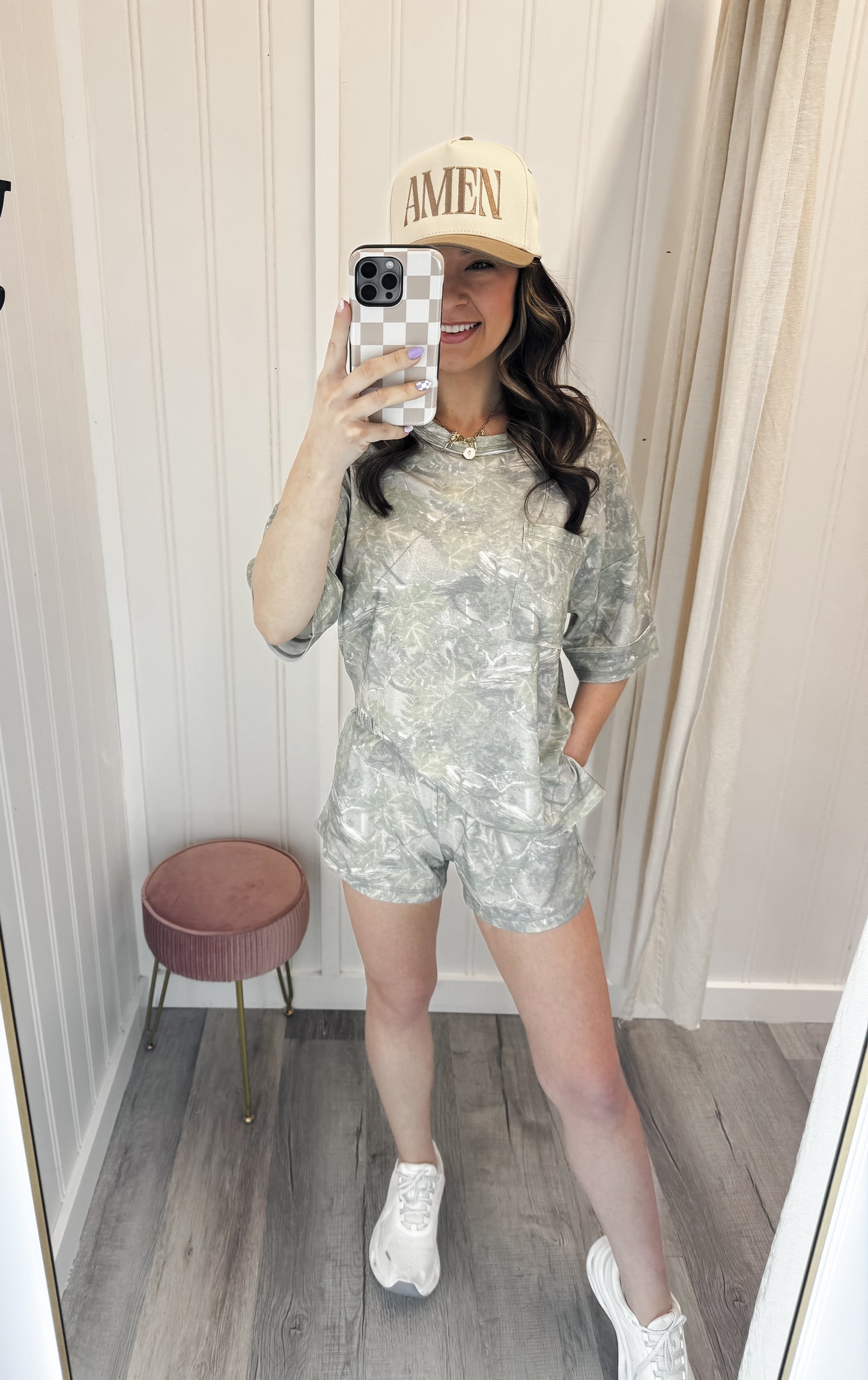 Camo Print Knit Top & Shorts Set