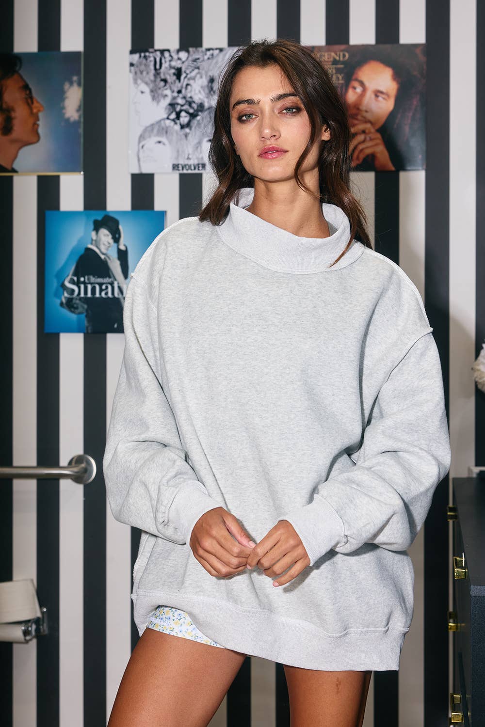 Vintage Wash Mock Neck Oversized Sweatshirt