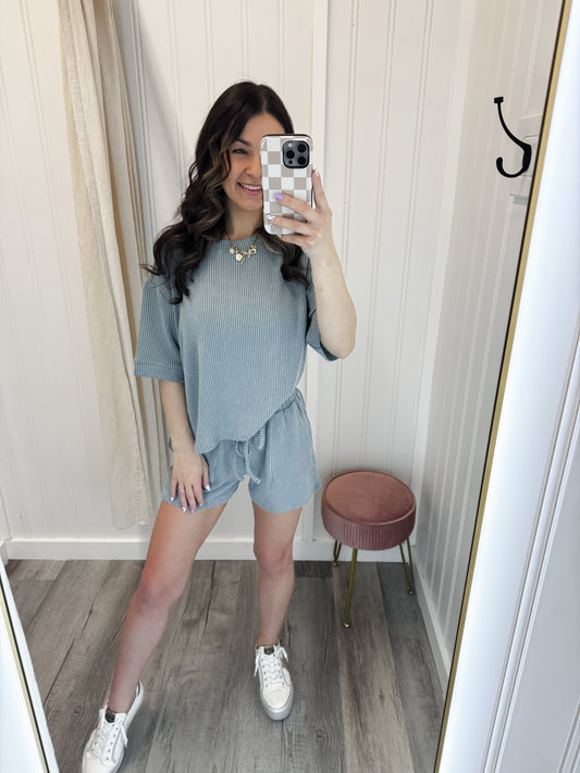 Ribbed Short Sleeve Top & Shorts Set