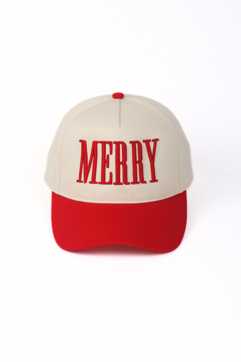 Christmas Holiday MERRY 3D Puff Embroidery Two Tone Cap
