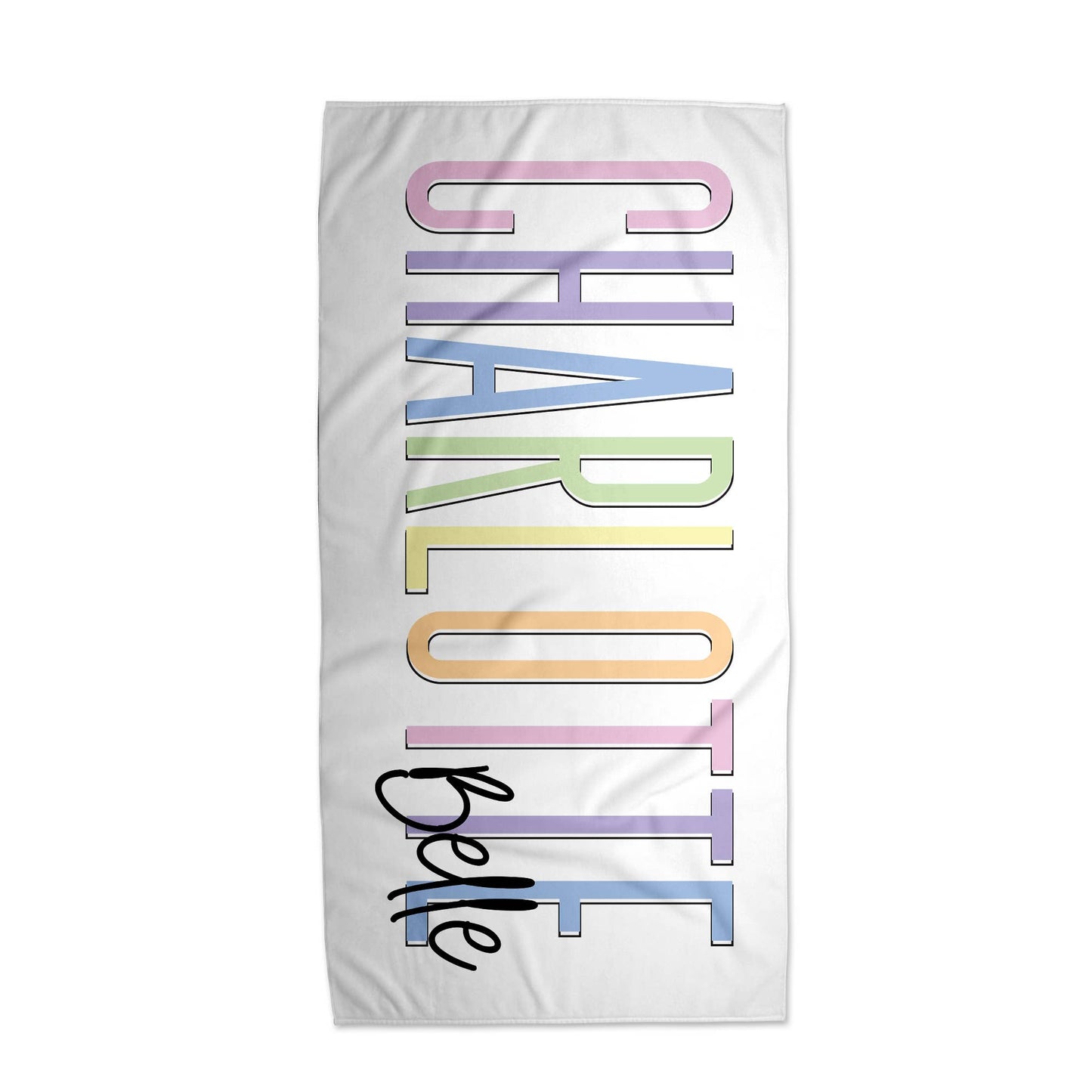 Personalized Outline Block Name Beach Towel | 10 Colorways