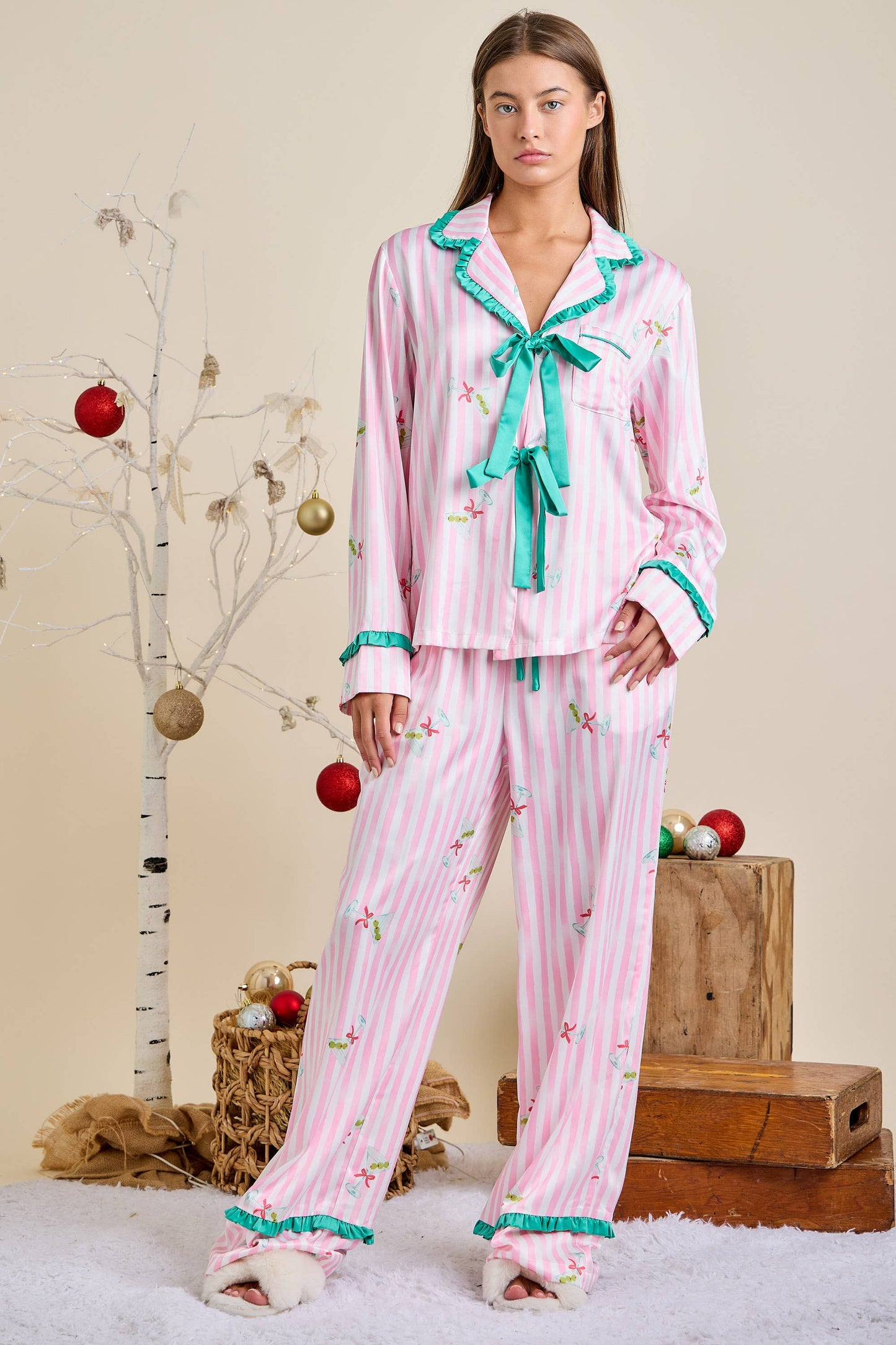 Candy Cane Bow Pajama Set – Holiday Lounge Wear