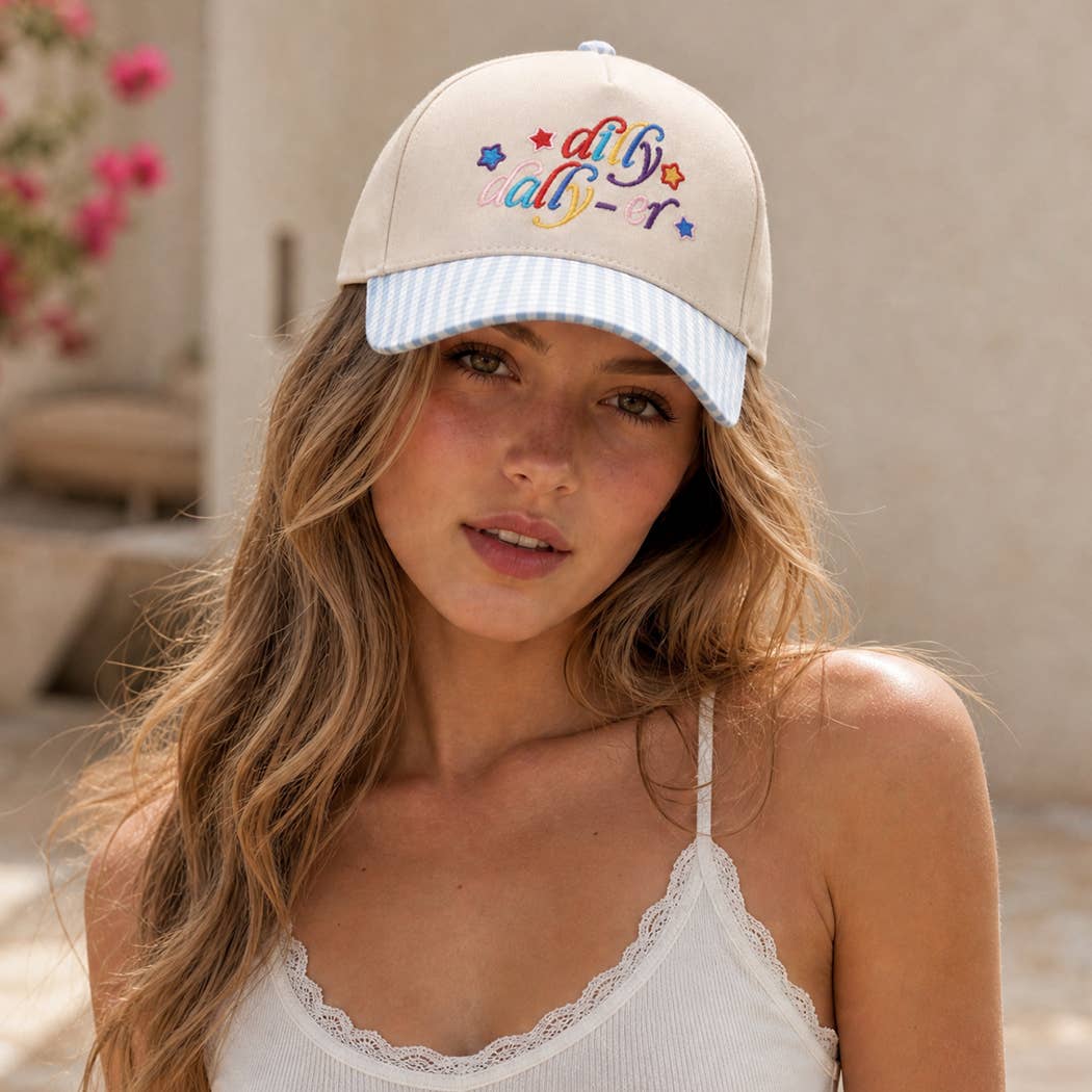 Dilly Dally-er Embroidered Gingham Two-Tone Trucker Hat
