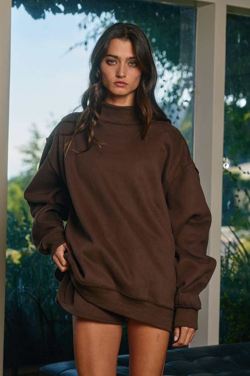 Solid Reversible Mock Neck Sweatshirt
