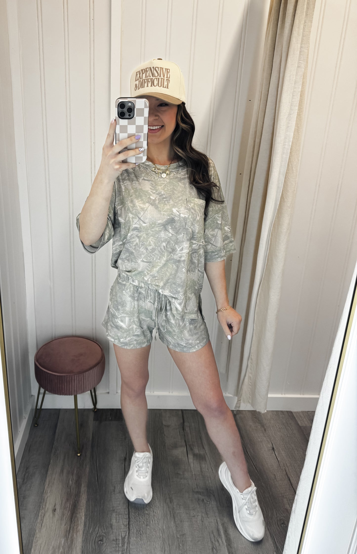 Camo Print Knit Top & Shorts Set