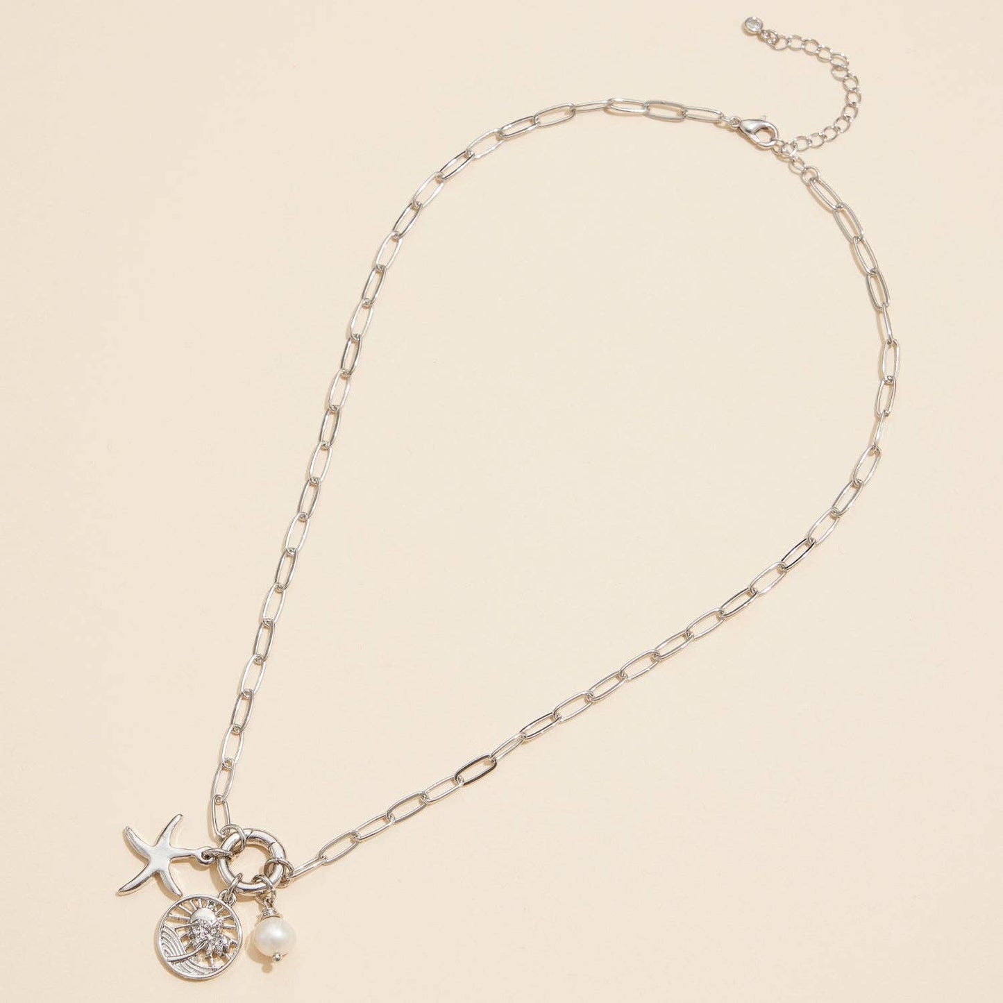 Gold Dipped Starfish Charm Necklace with Pearl Accent