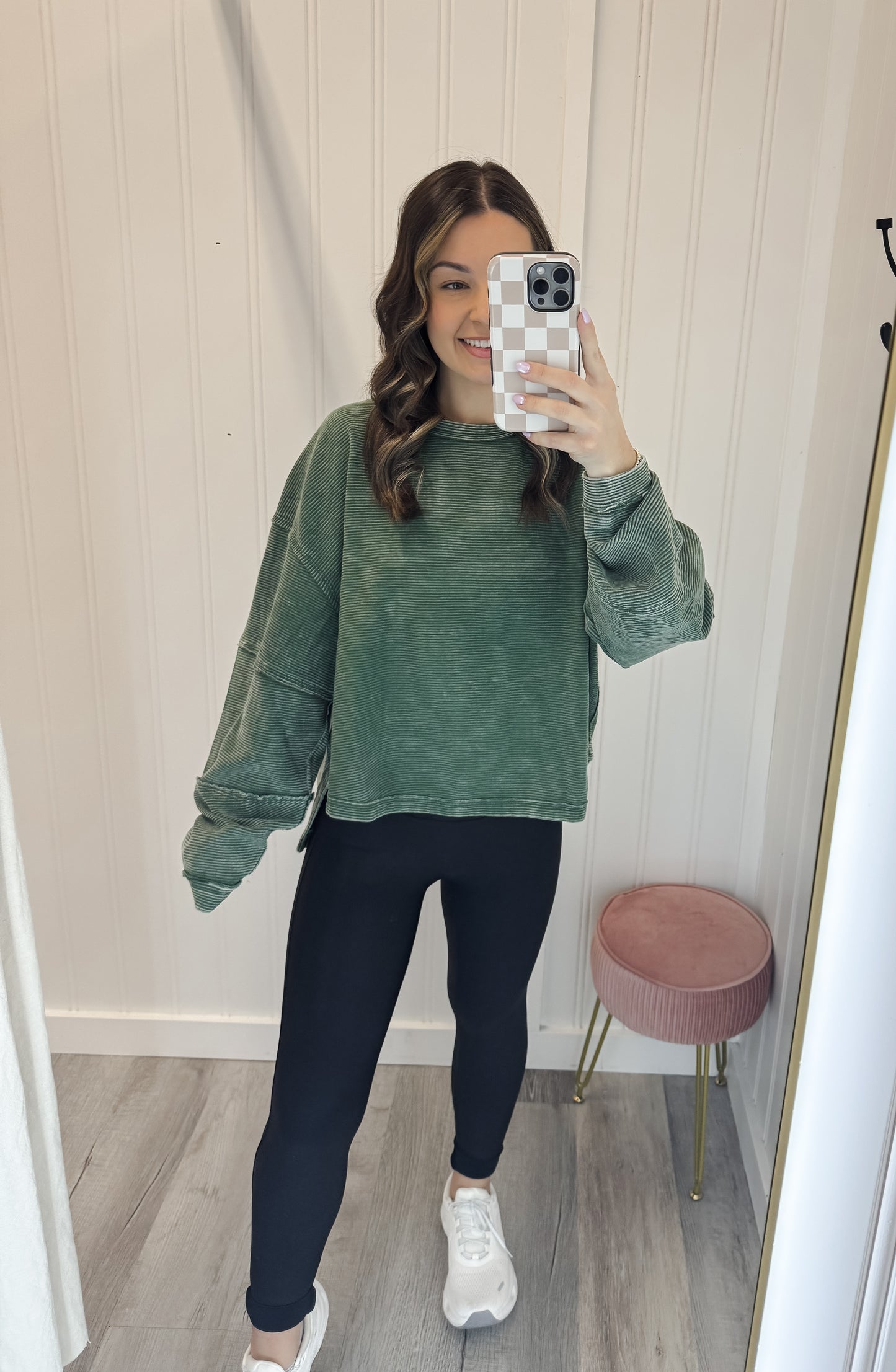 Acid Washed Double Ribbed Exposed Seam Sweater