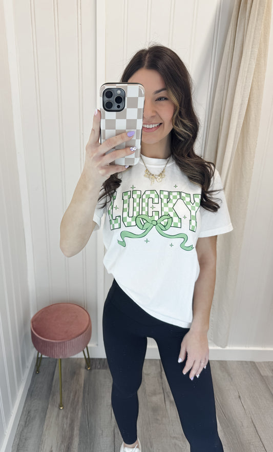 Lucky Checkered Coquette Tee/Sweatshirt