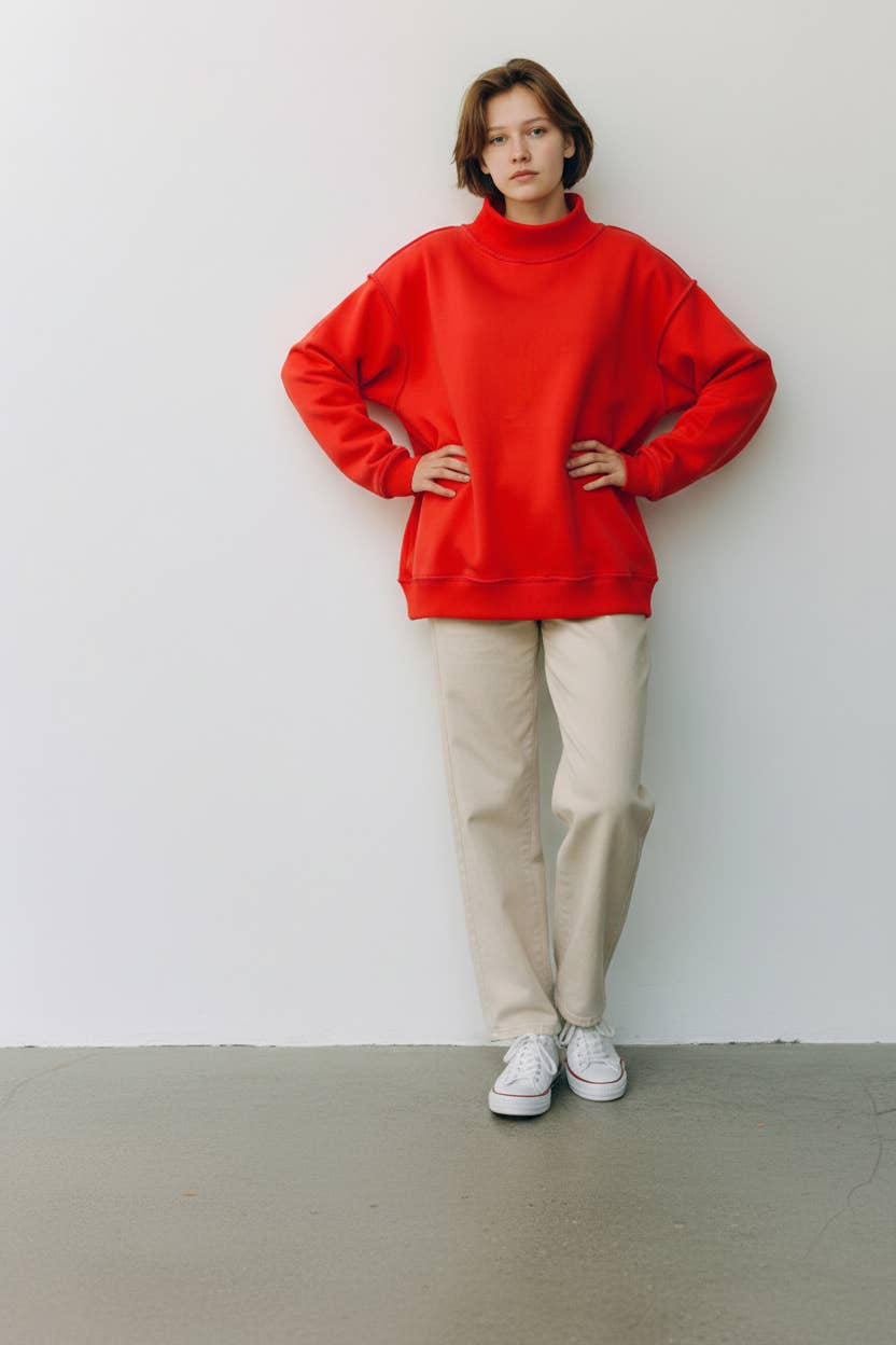 Solid Reversible Mock Neck Sweatshirt