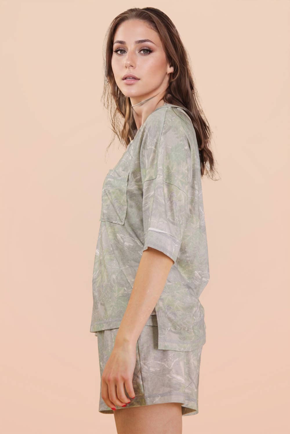 Camo Print Knit Top & Shorts Set