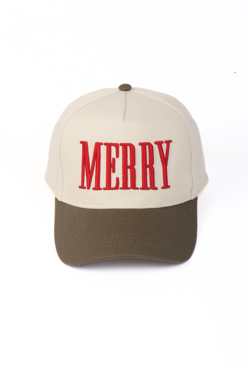 Christmas Holiday MERRY 3D Puff Embroidery Two Tone Cap