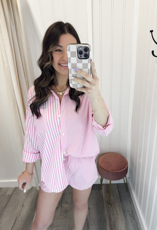 Striped Oversized Top & Shorts Set