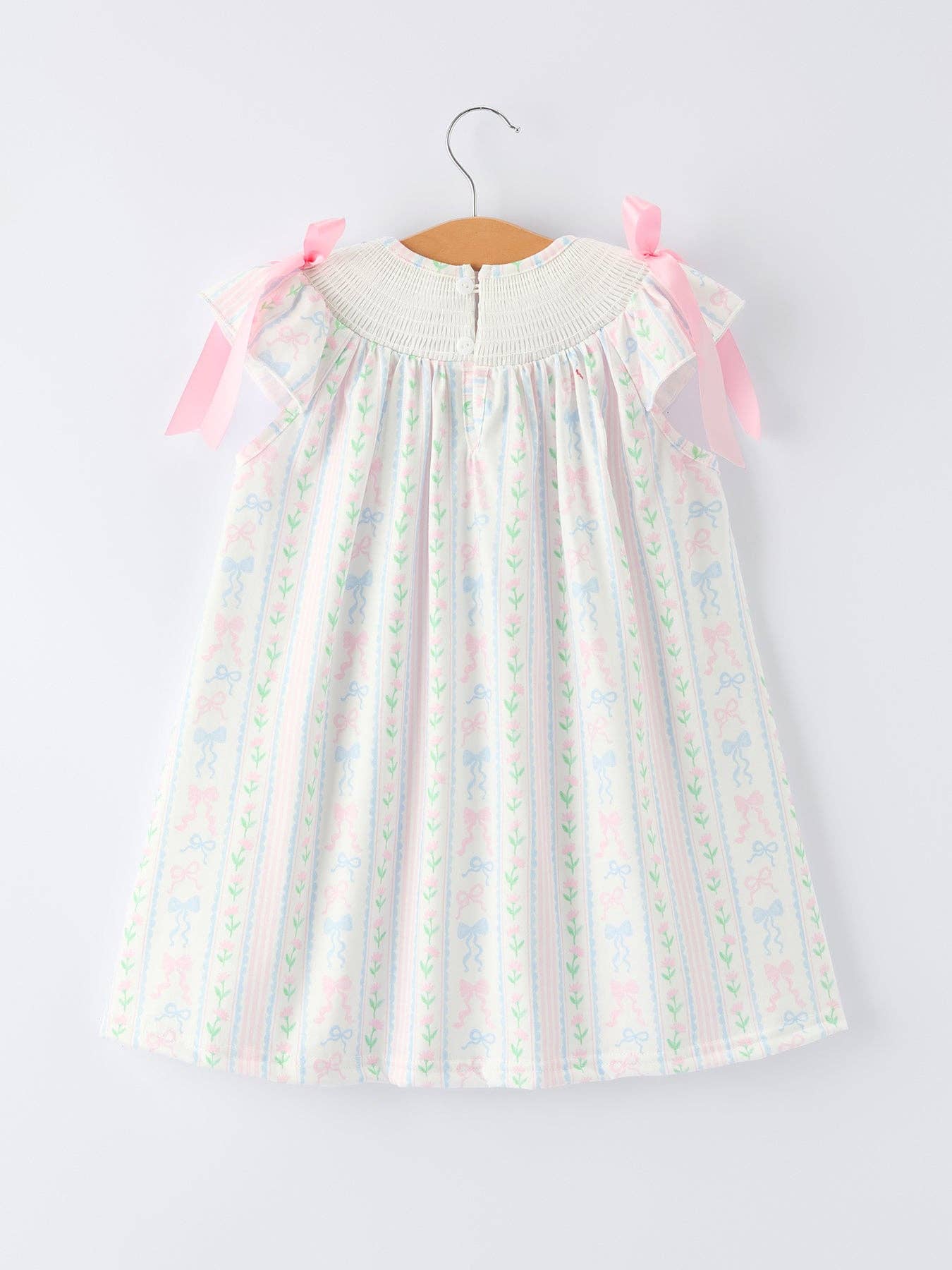 Girl Bow Stripe Smocked Dress