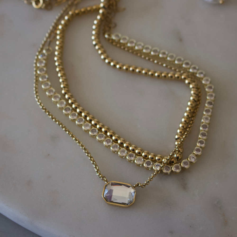 Walker Layered Crystal Necklace 18k Gold Non Tarnish