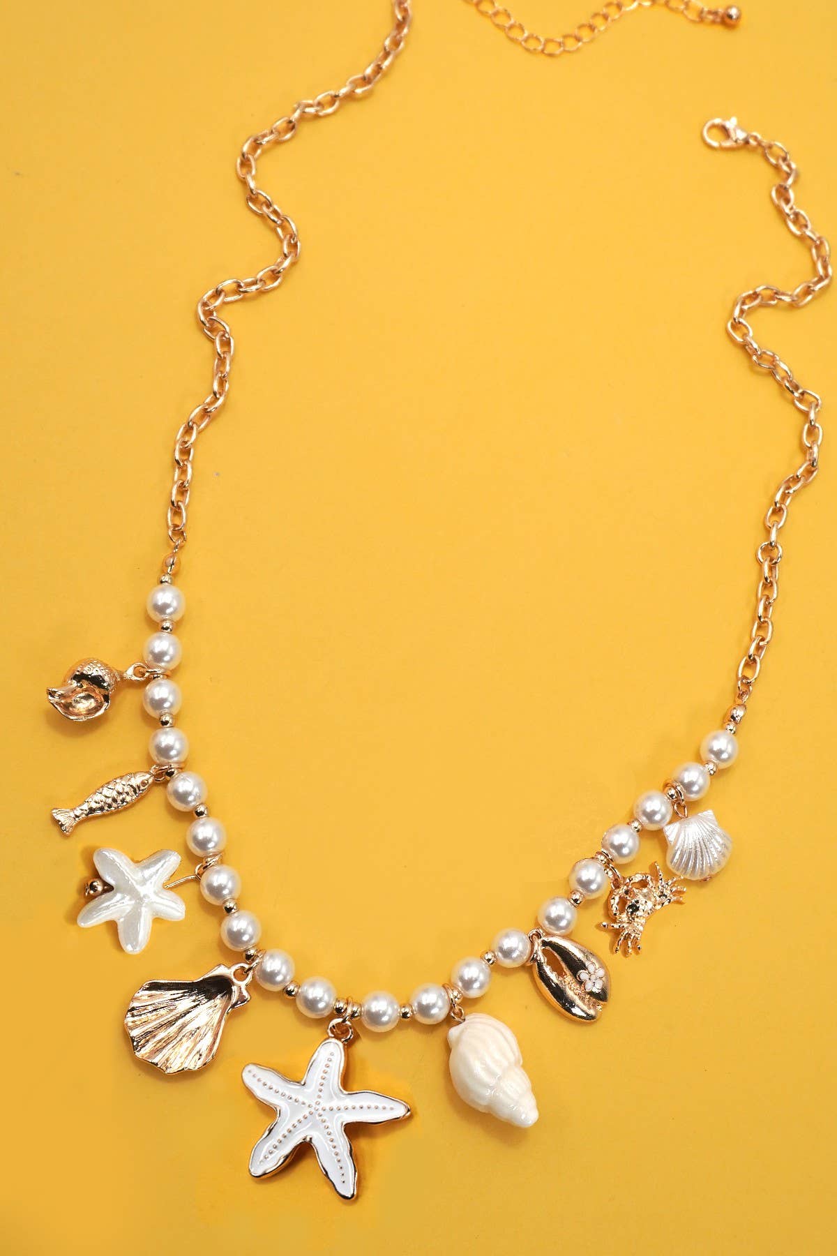 CHARM PEARL NECKLACE-SEASHELL STARFISH CRAB FISH