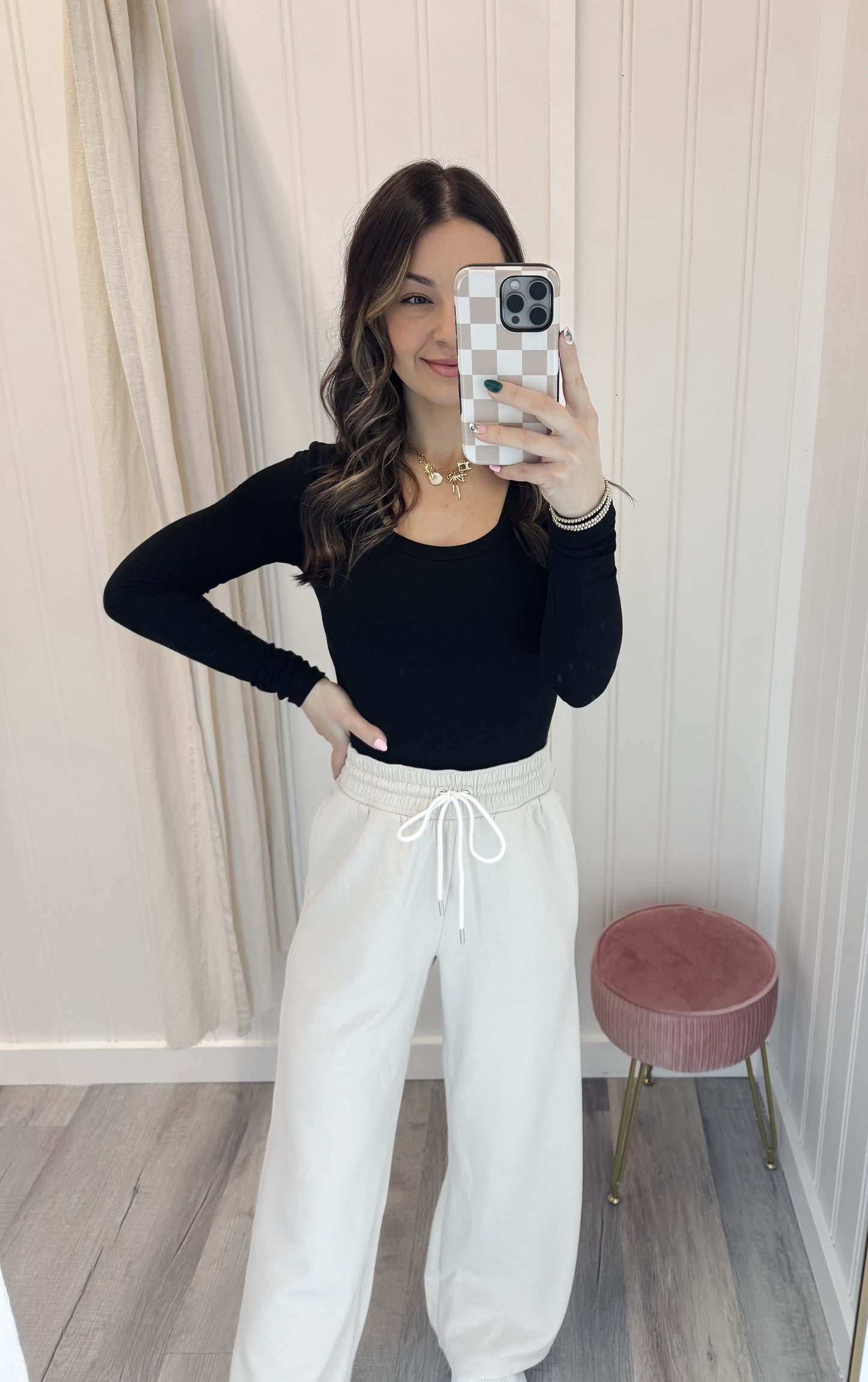 Ribbed Boat Neck Long Sleeve Top