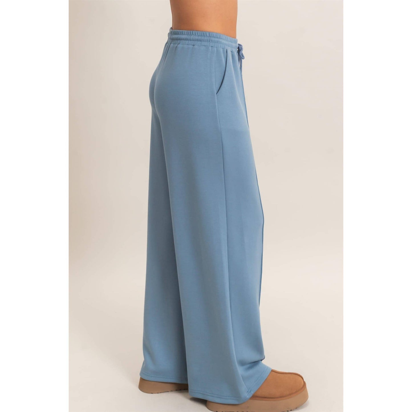 Drawstring Waist Pintuck Wide Leg Pants
