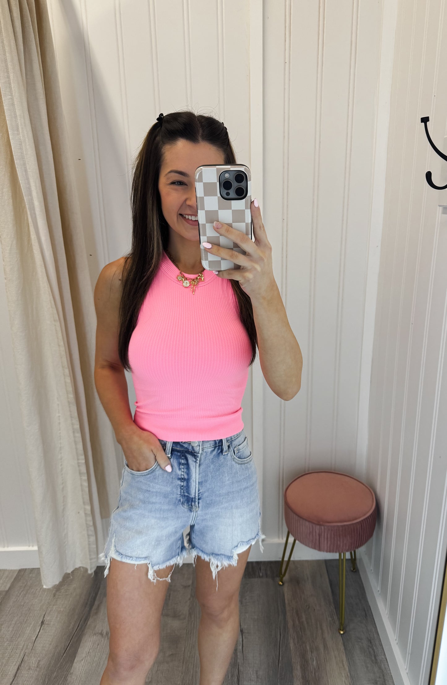 Risen High Rise Side Step Hem Shorts