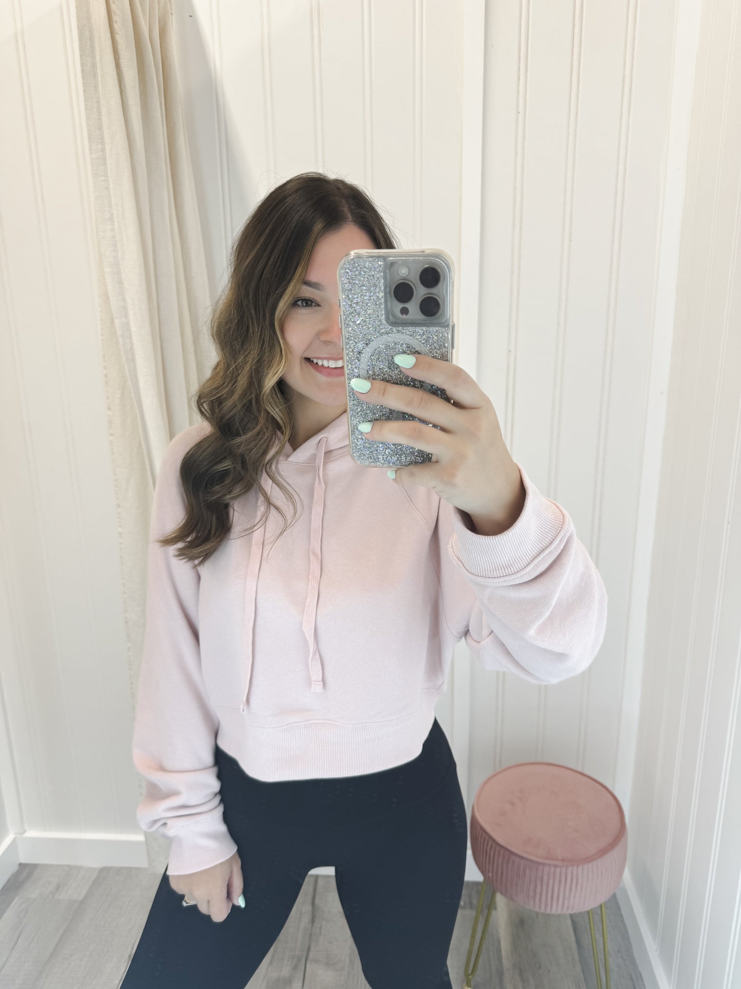 French Terry Cropped Hoodie - Baby Pink