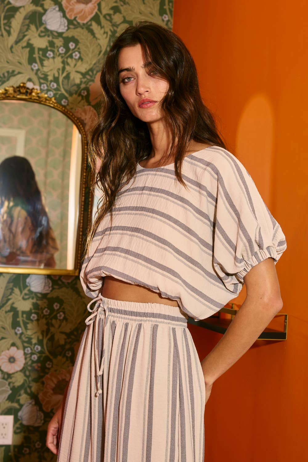 Bubble Hem & Wide Leg Pants Set