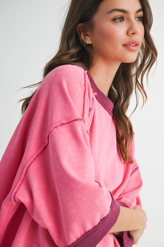 Washed Contrast Trim Boxy Sweatshirt Top
