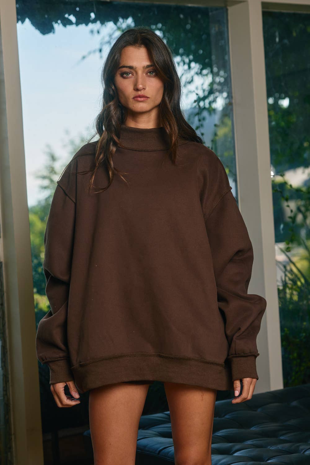 Solid Reversible Mock Neck Sweatshirt