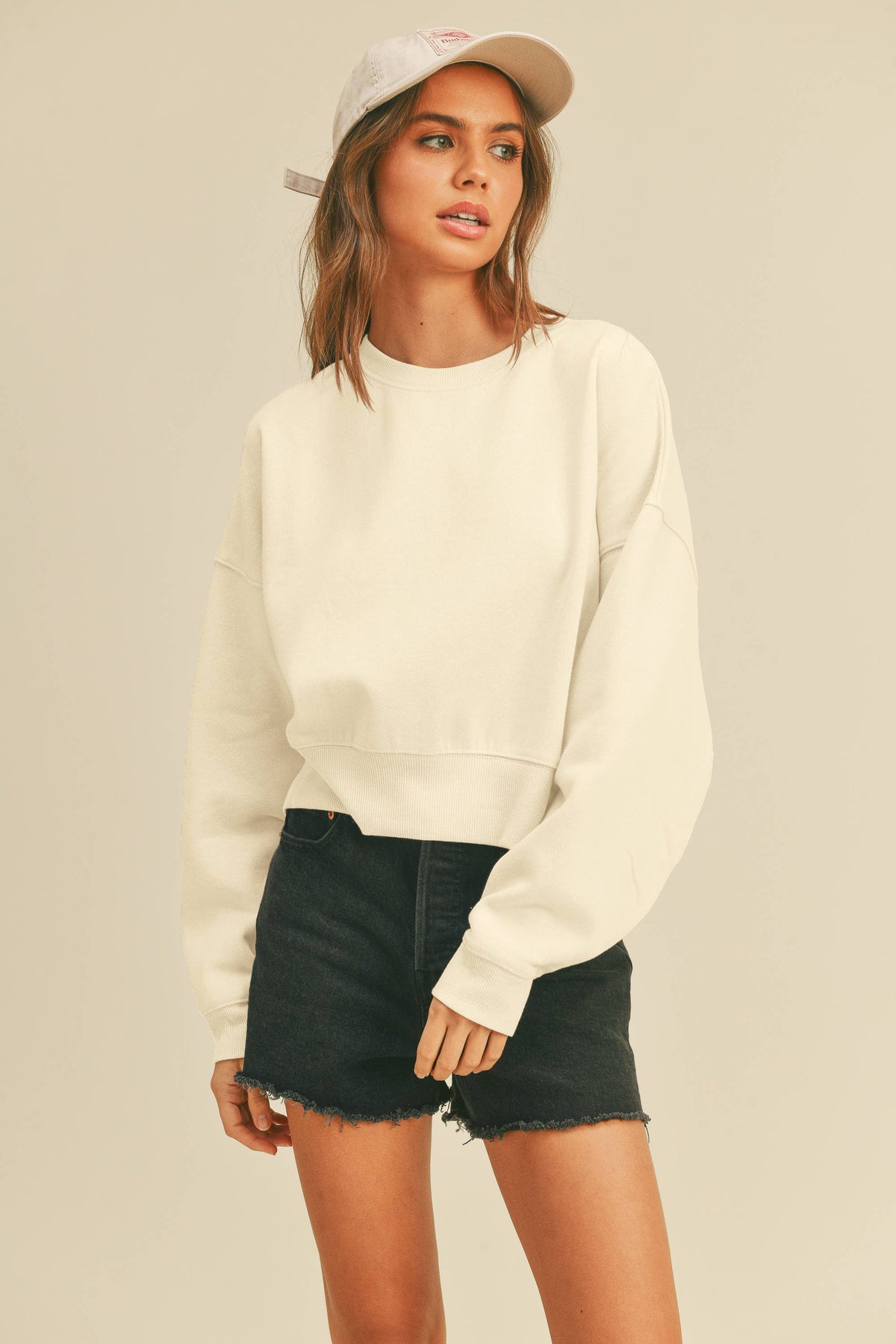 Blank Short Cropped Long Sleeve Sweatshirt