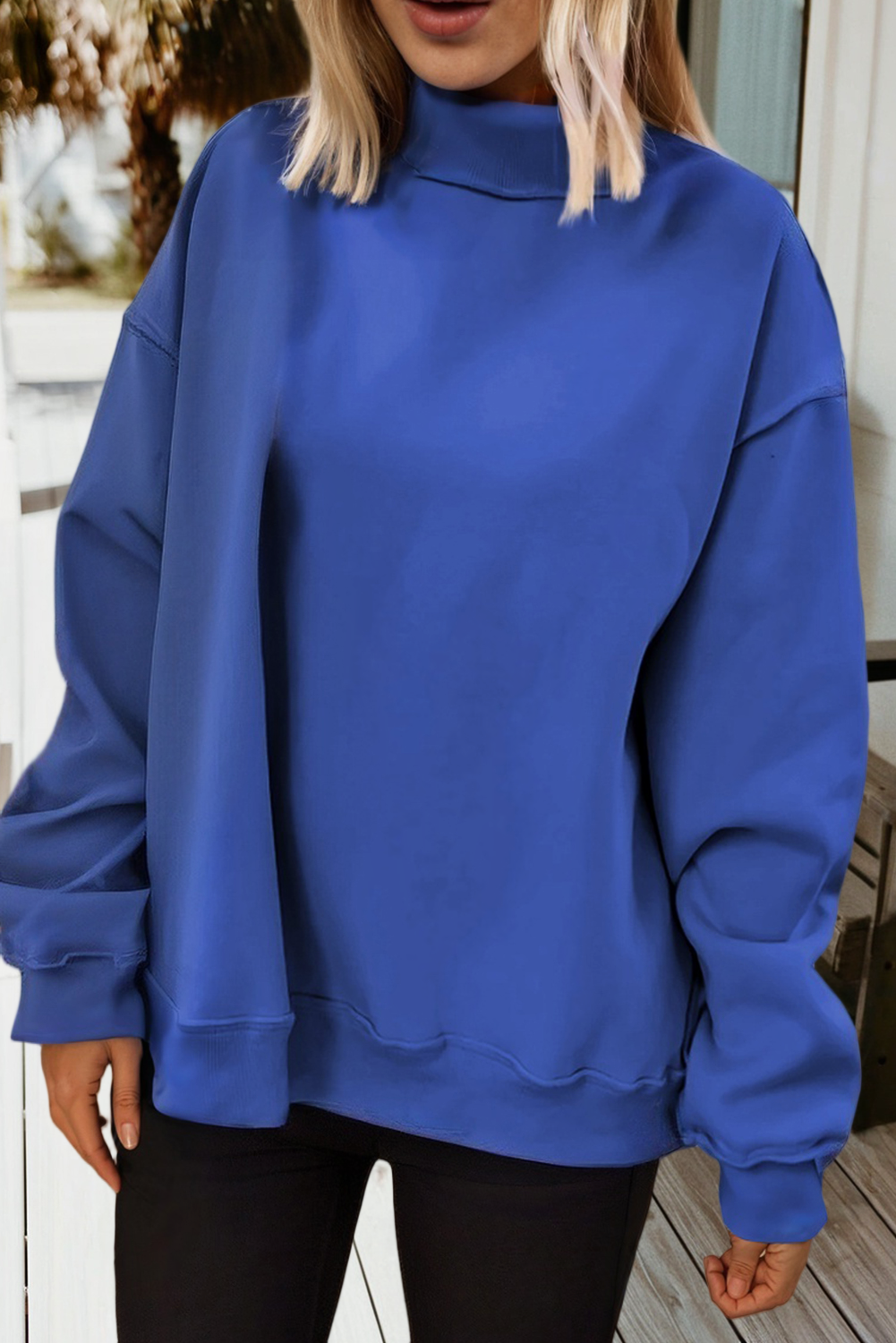 Solid Mock Neck Sweatshirt