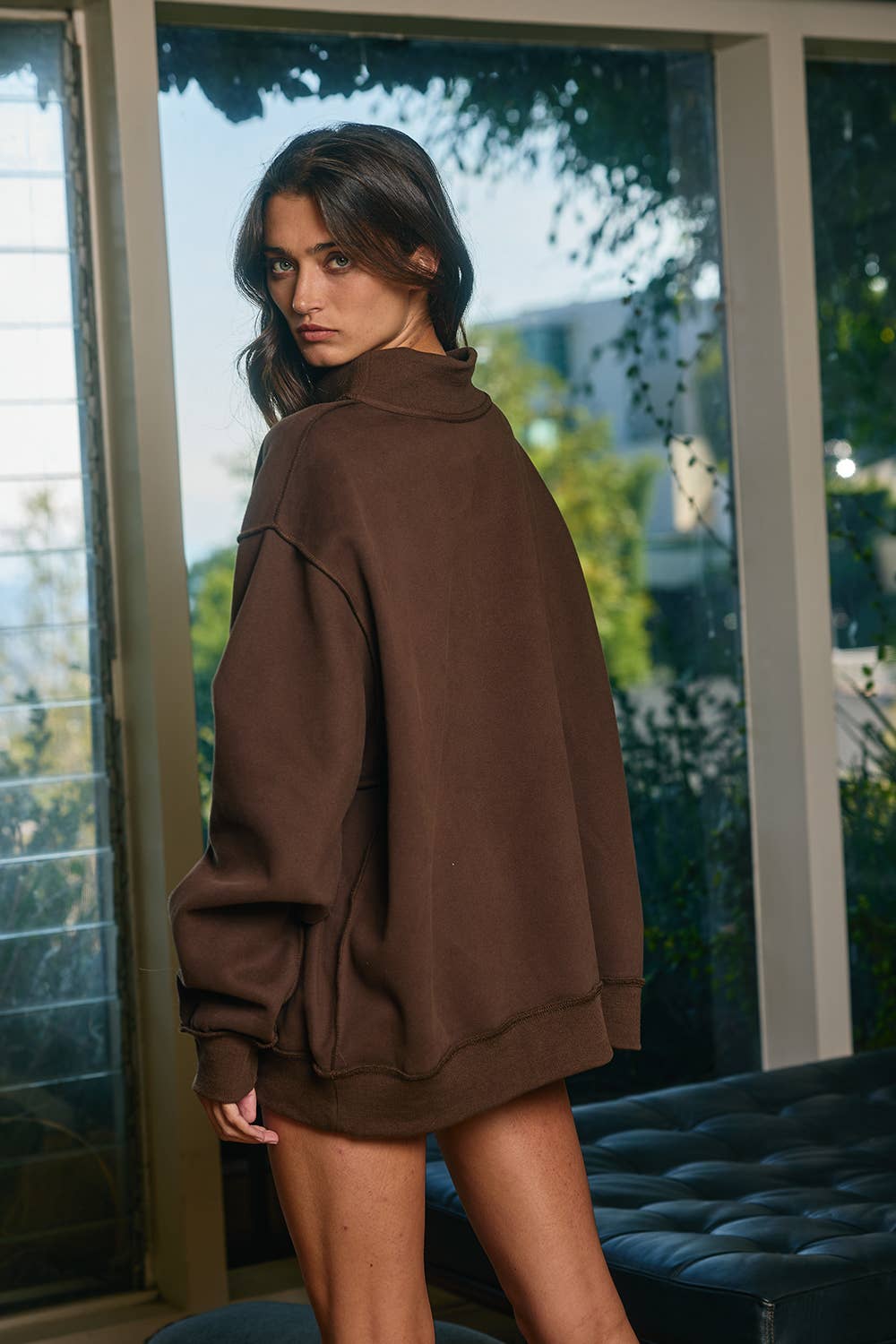 Solid Reversible Mock Neck Sweatshirt