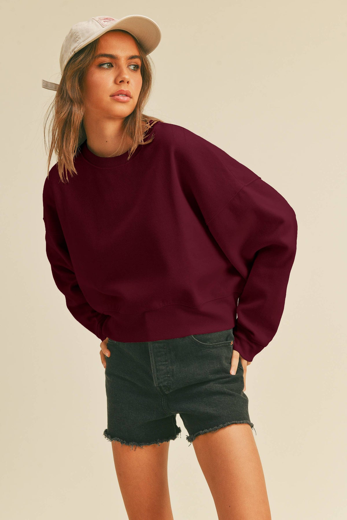 Blank Short Cropped Long Sleeve Sweatshirt