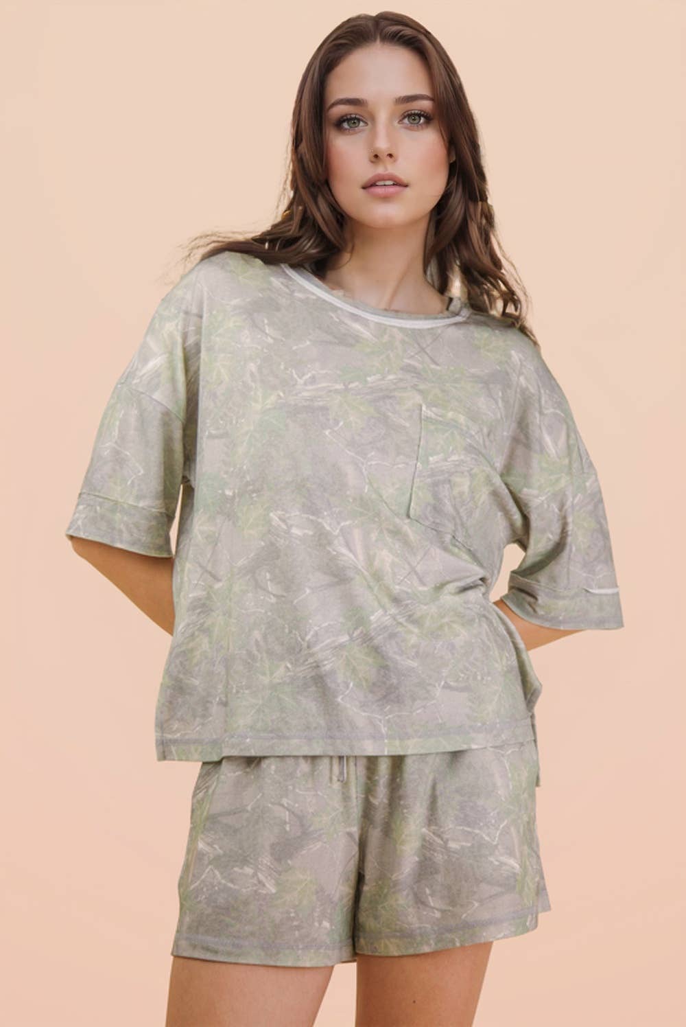 Camo Print Knit Top & Shorts Set