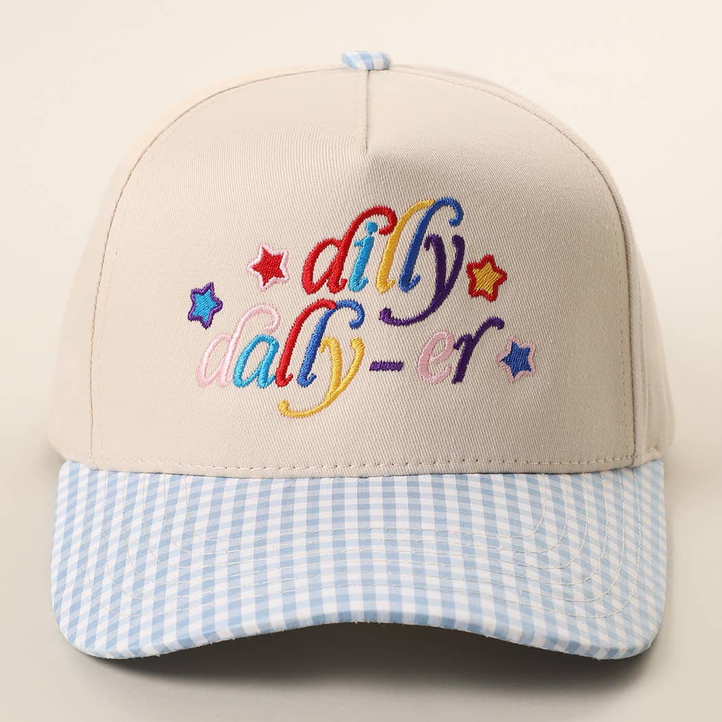 Dilly Dally-er Embroidered Gingham Two-Tone Trucker Hat