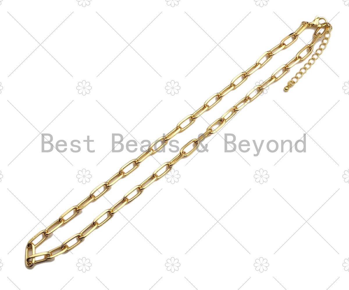 16"/18" Gold Finish Paperclip Chain Necklace, Sku#LD16