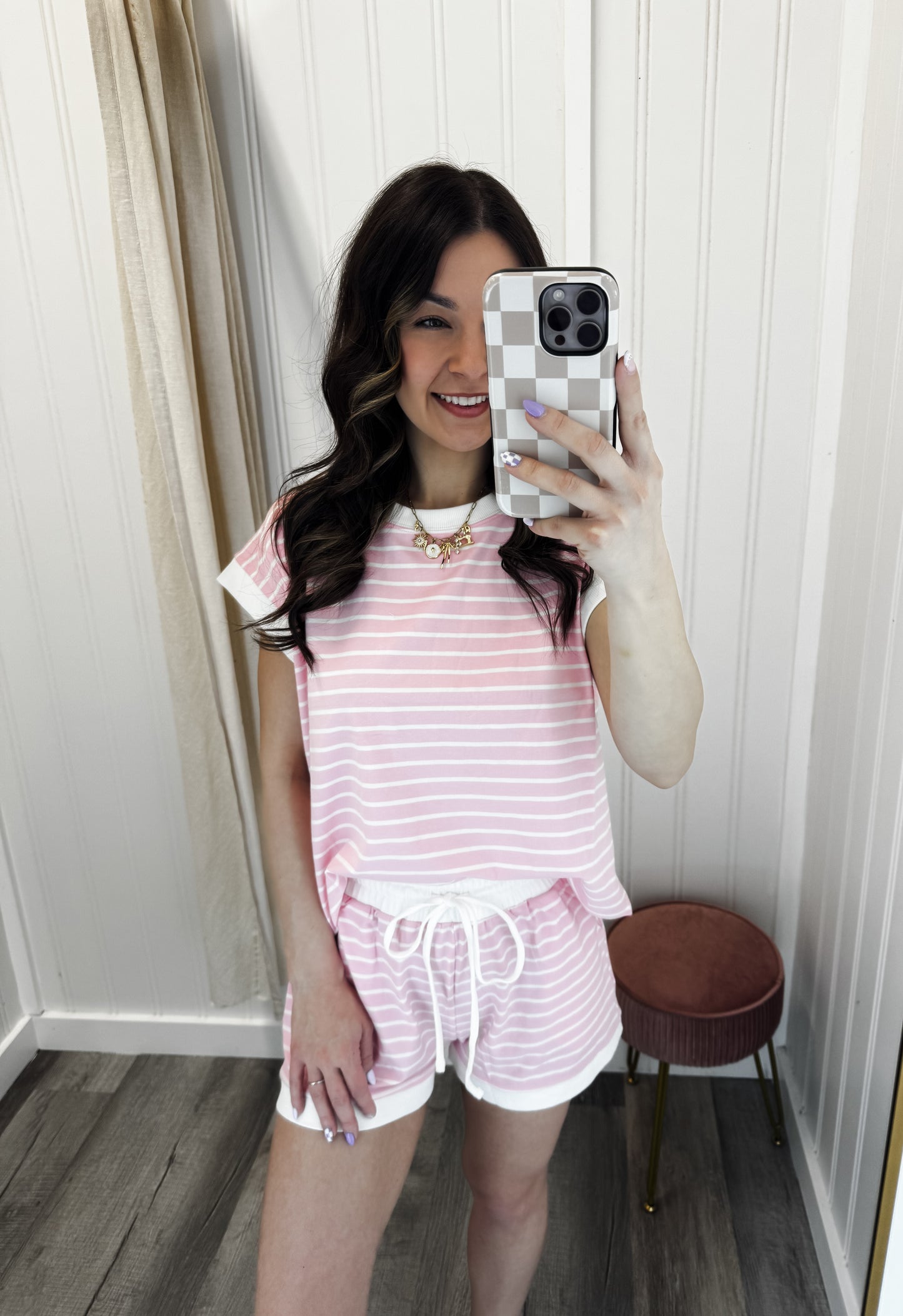 Stripe Contrast Trim Top & Shorts Set