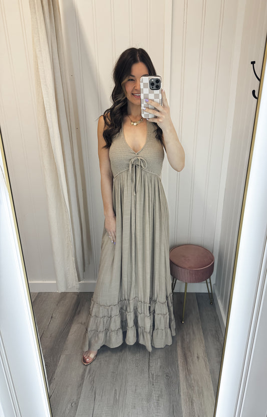 Halter Neck Smocked Maxi Dress