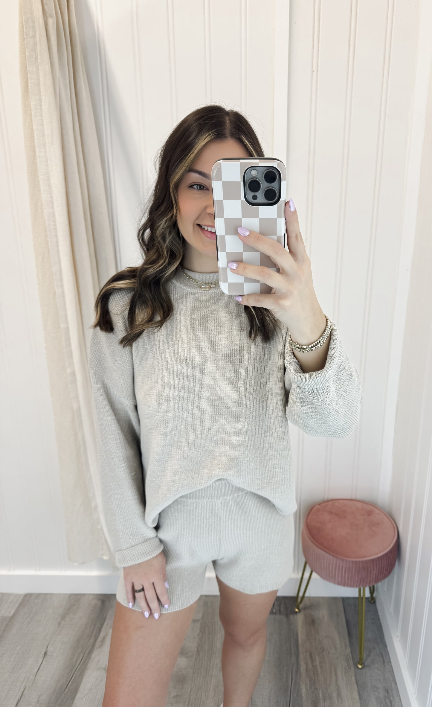 Round Neck Sweater Shorts Set