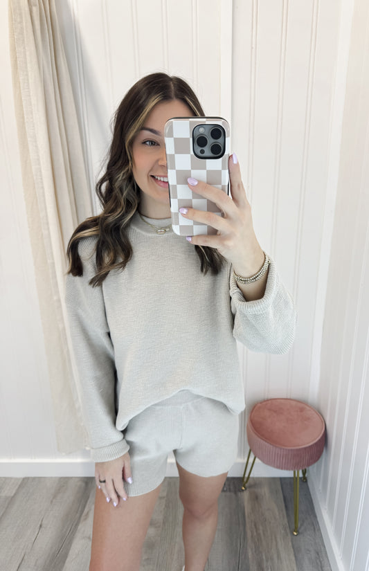 Round Neck Sweater Shorts Set