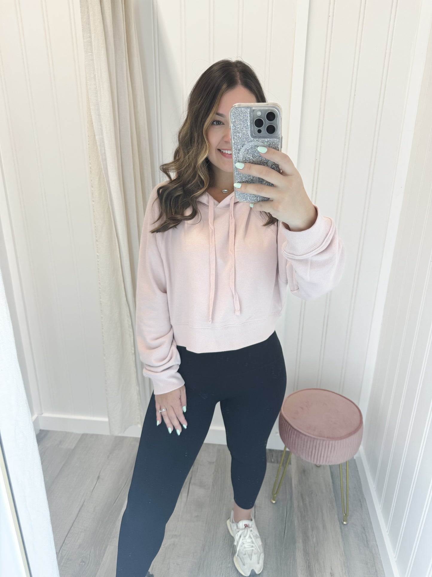 French Terry Cropped Hoodie - Baby Pink