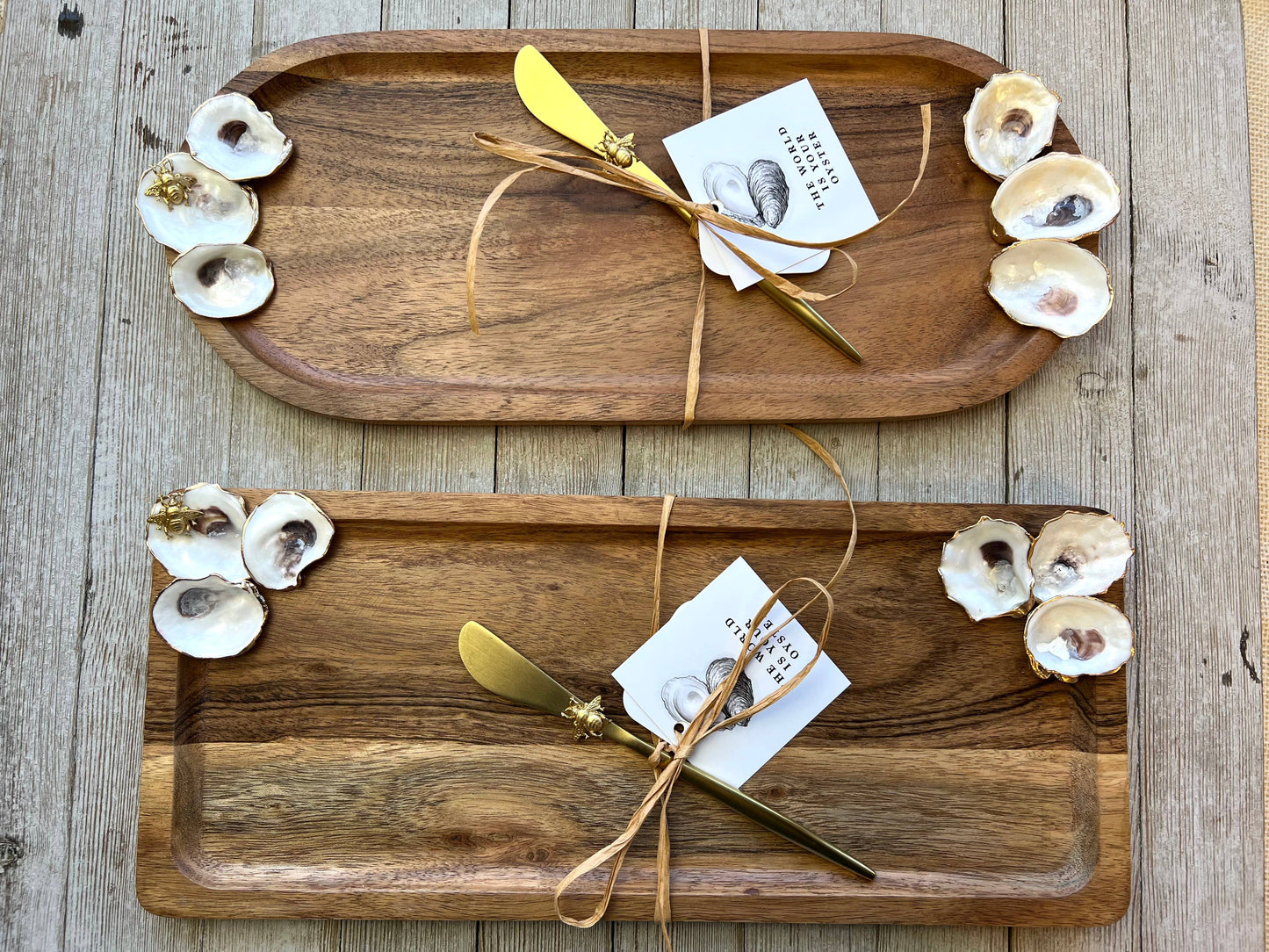 Wood tray with oysters