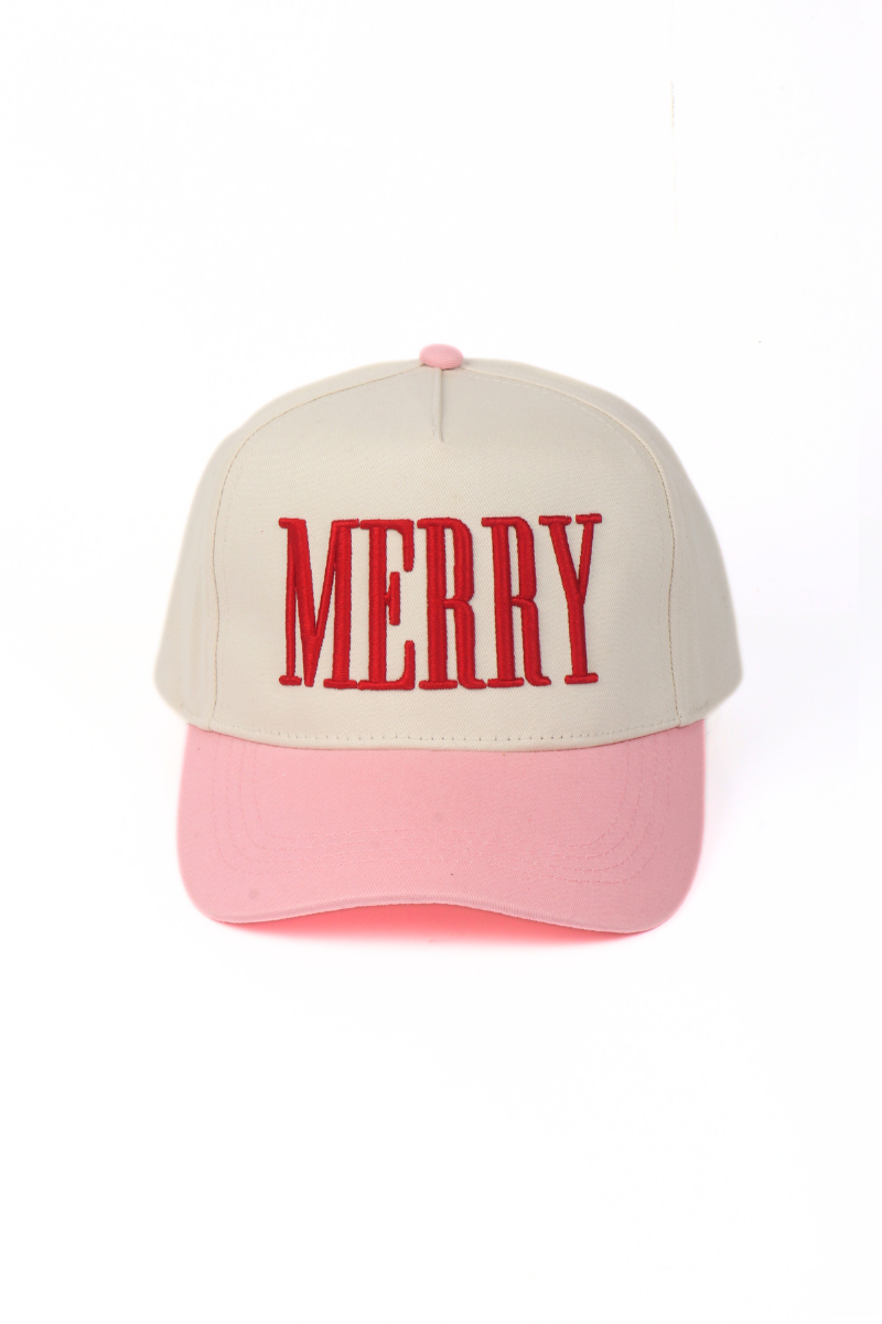 Christmas Holiday MERRY 3D Puff Embroidery Two Tone Cap