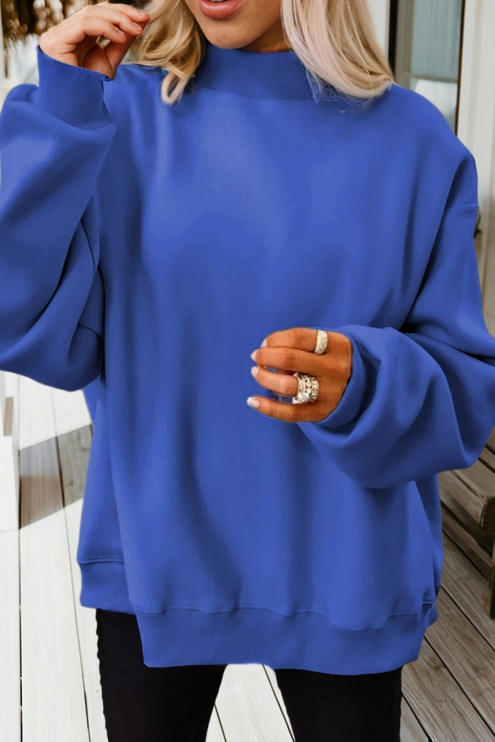 Solid Mock Neck Sweatshirt