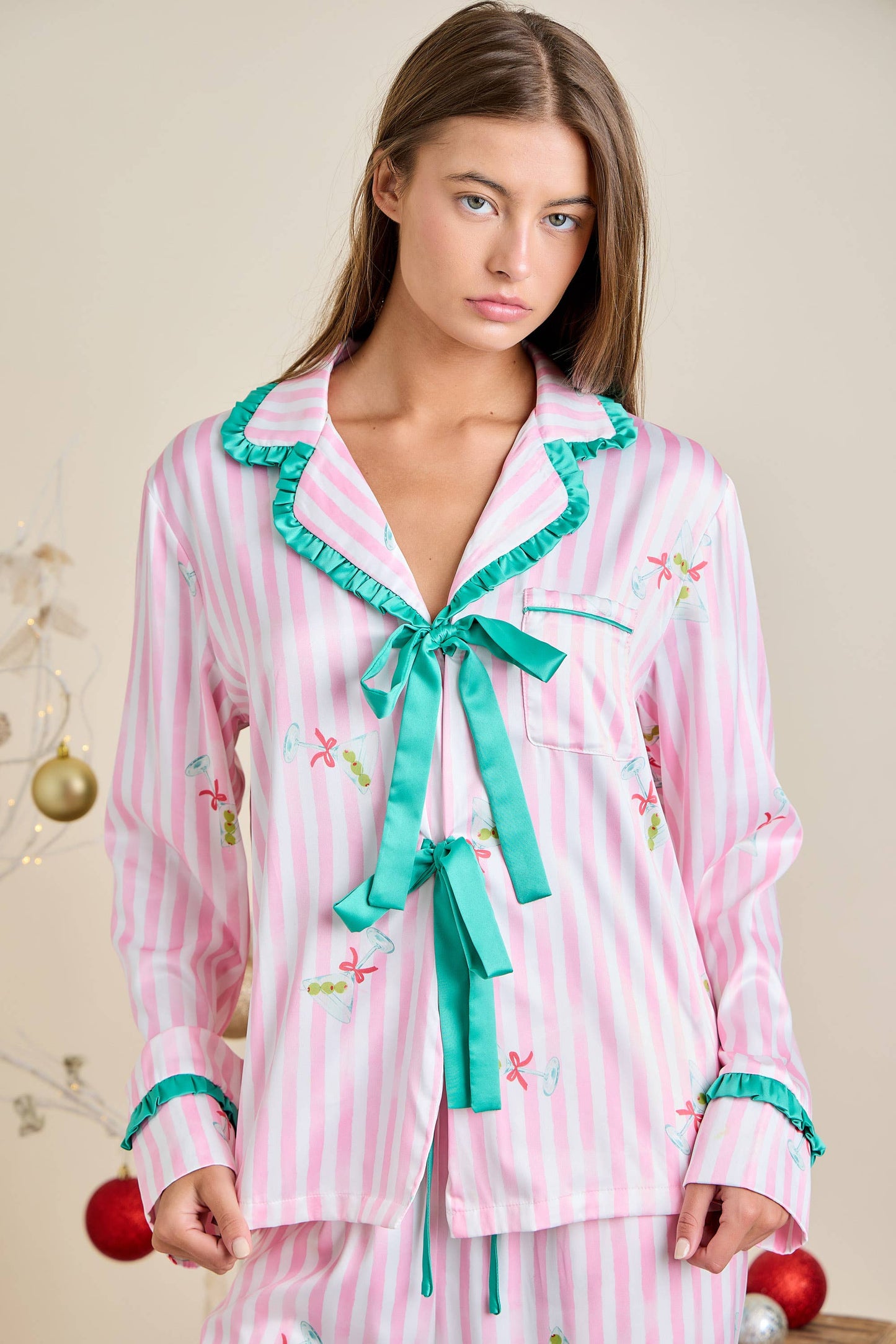 Candy Cane Bow Pajama Set – Holiday Lounge Wear