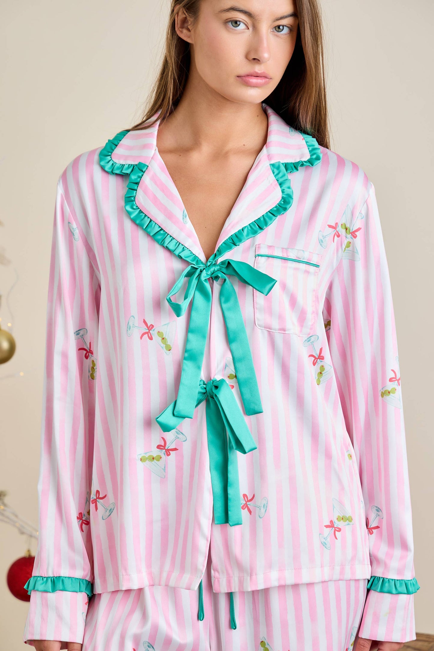 Candy Cane Bow Pajama Set – Holiday Lounge Wear