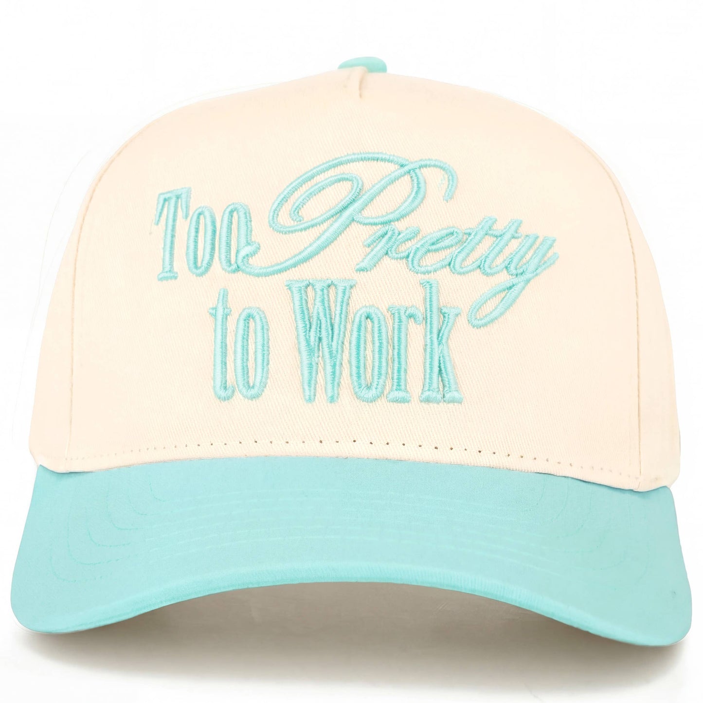C.C TOO PRETTY TO WORK Letter on Two Tone Trucker Hat